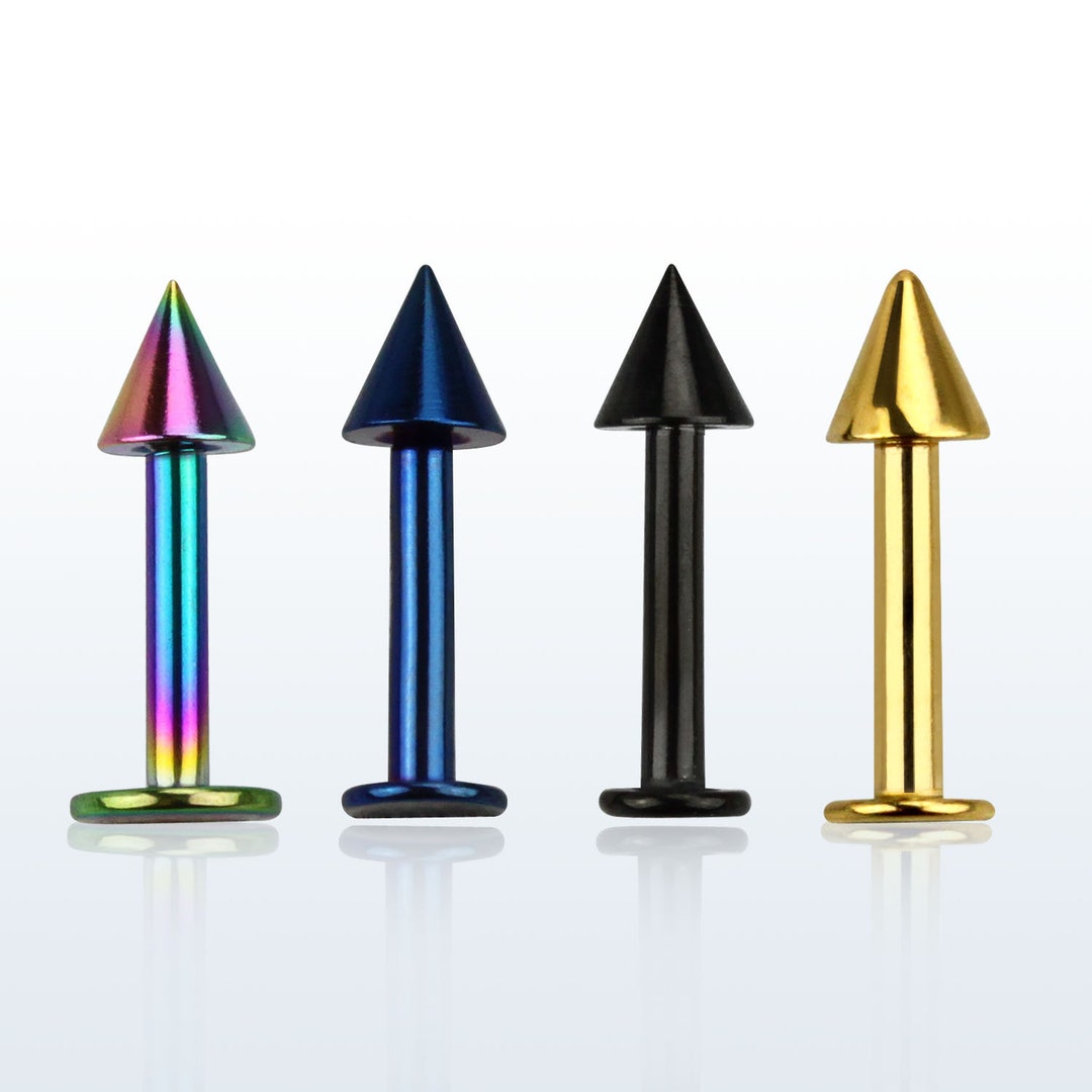 16G Black Gold Rainbow Barbell Steel Stud Spike Cone Body Etsy