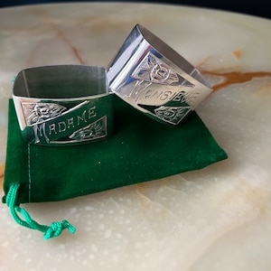 2 silver metal napkin rings Madame and Monsieur (lot G)