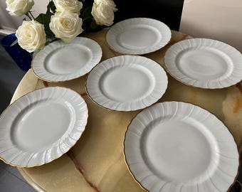 Lot 6 assiettes plates 24 cm Porcelaine de Limoges Bernardaud modèle Verlaine