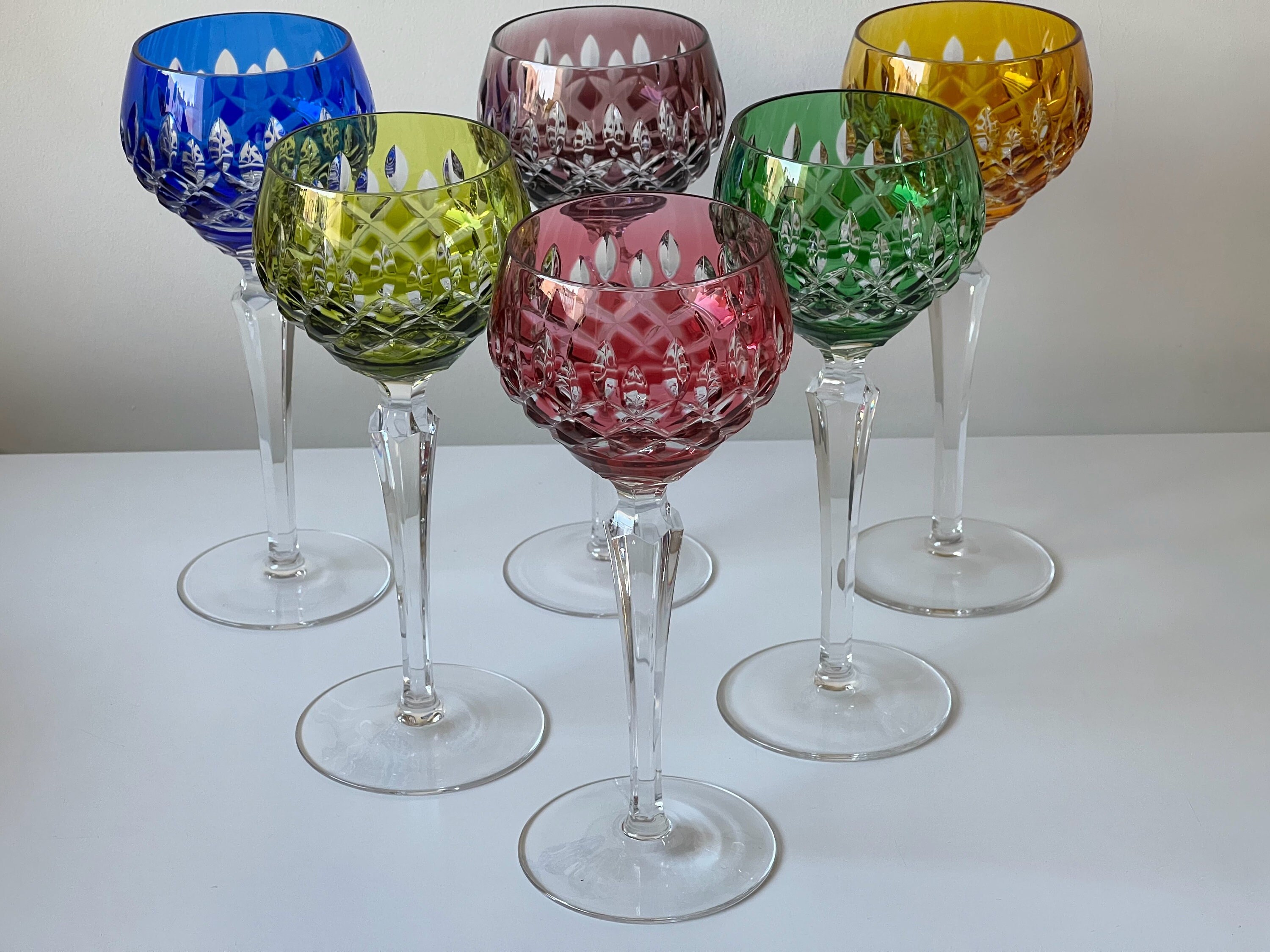 Lot de 6 Grands Verres Roemer/À Vin Du Rhin Colorés en Cristal