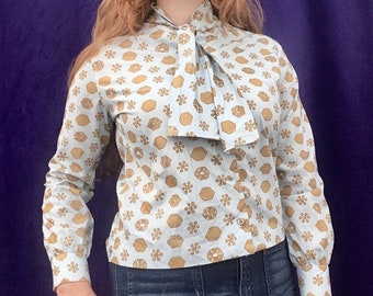 Vintage 60s/70s Abstract Geometric Psychedelic Blouse Tie Top