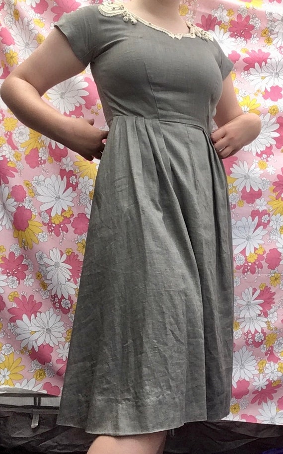 Vintage 50s Handmade Grey Housedress Fit and Flar… - image 7