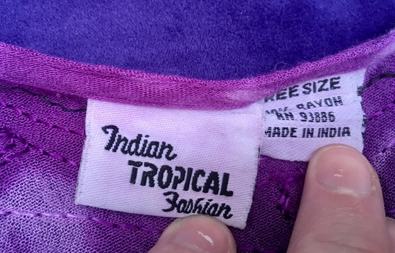 Purple Tie-Dye Hippie Top Rainbow Embroidered Sle… - image 7