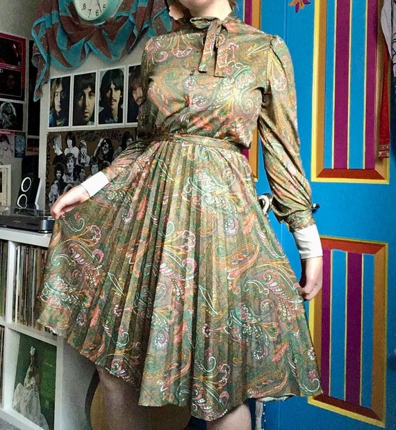 Vintage 60s 70s Paisley Secretary Dress Set - image 1