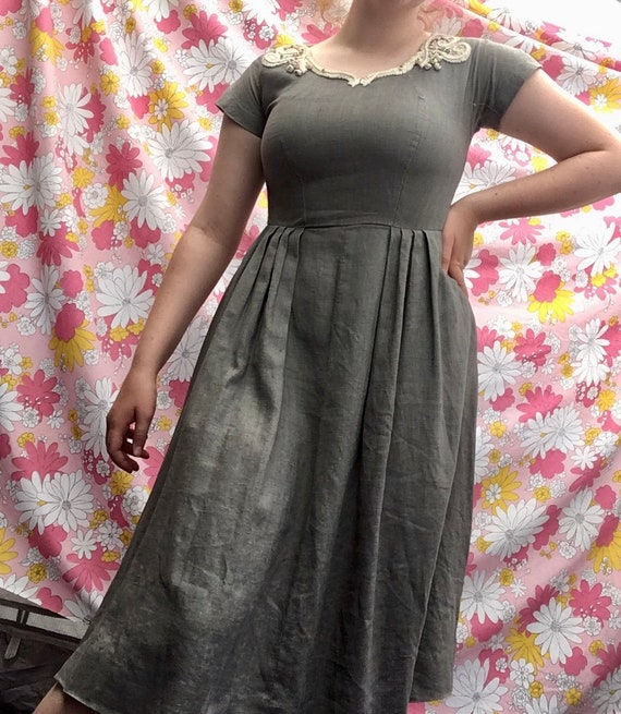 Vintage 50s Handmade Grey Housedress Fit and Flar… - image 4