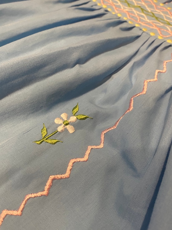 Vintage 70s Powder Blue folk flower embroidered p… - image 6