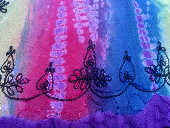Purple Tie-Dye Hippie Top Rainbow Embroidered Sle… - image 6