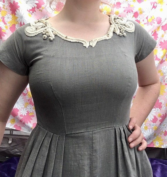 Vintage 50s Handmade Grey Housedress Fit and Flar… - image 6