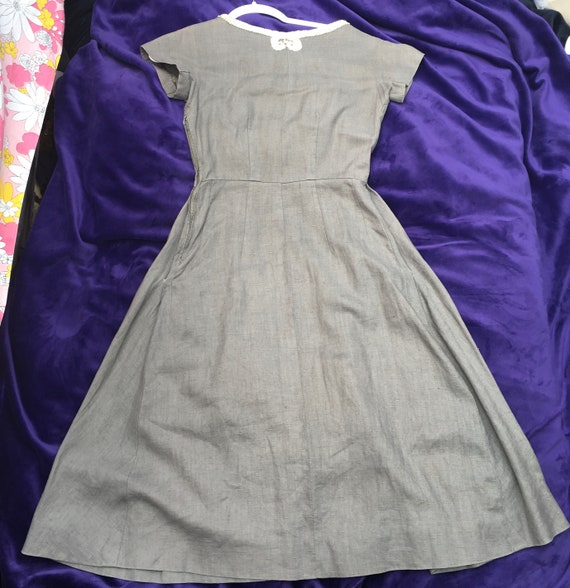 Vintage 50s Handmade Grey Housedress Fit and Flar… - image 3