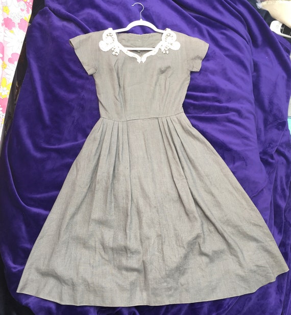 Vintage 50s Handmade Grey Housedress Fit and Flar… - image 2