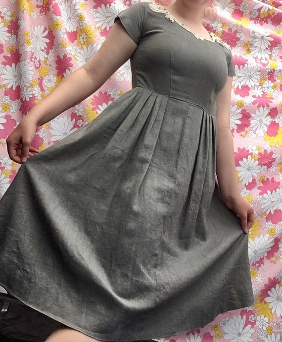 Vintage 50s Handmade Grey Housedress Fit and Flar… - image 5