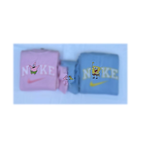 HandmadeSpon.ge.Bob x Pa.tri.ck Couple Embroidered Sweatshirt,Couple Sweatshirt Hoodie Couple Matching Sweater Anniversary Gift