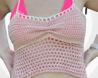 dusty rose crochet summer mesh bralette top