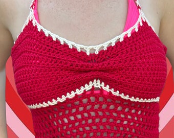 red crochet summer mesh bralette top