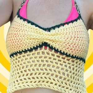 yellow crochet summer mesh bralette top