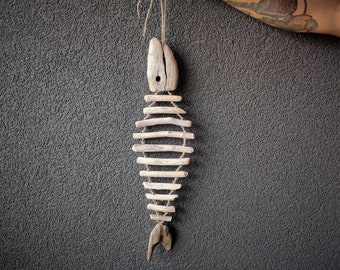 Genuine Driftwood Hanging Fish Sculpture 22'', Unique Handmade Nautical Decor