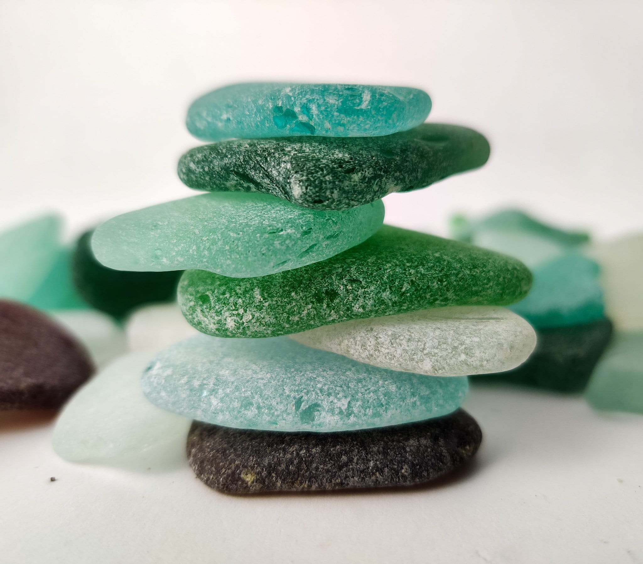 Beach Glass - Medium Tumbled Rough Blue, Green & White Atlantic Assorted -  (approx. 1 Kilogram/2.2 lbs. .5-1.25 inches)