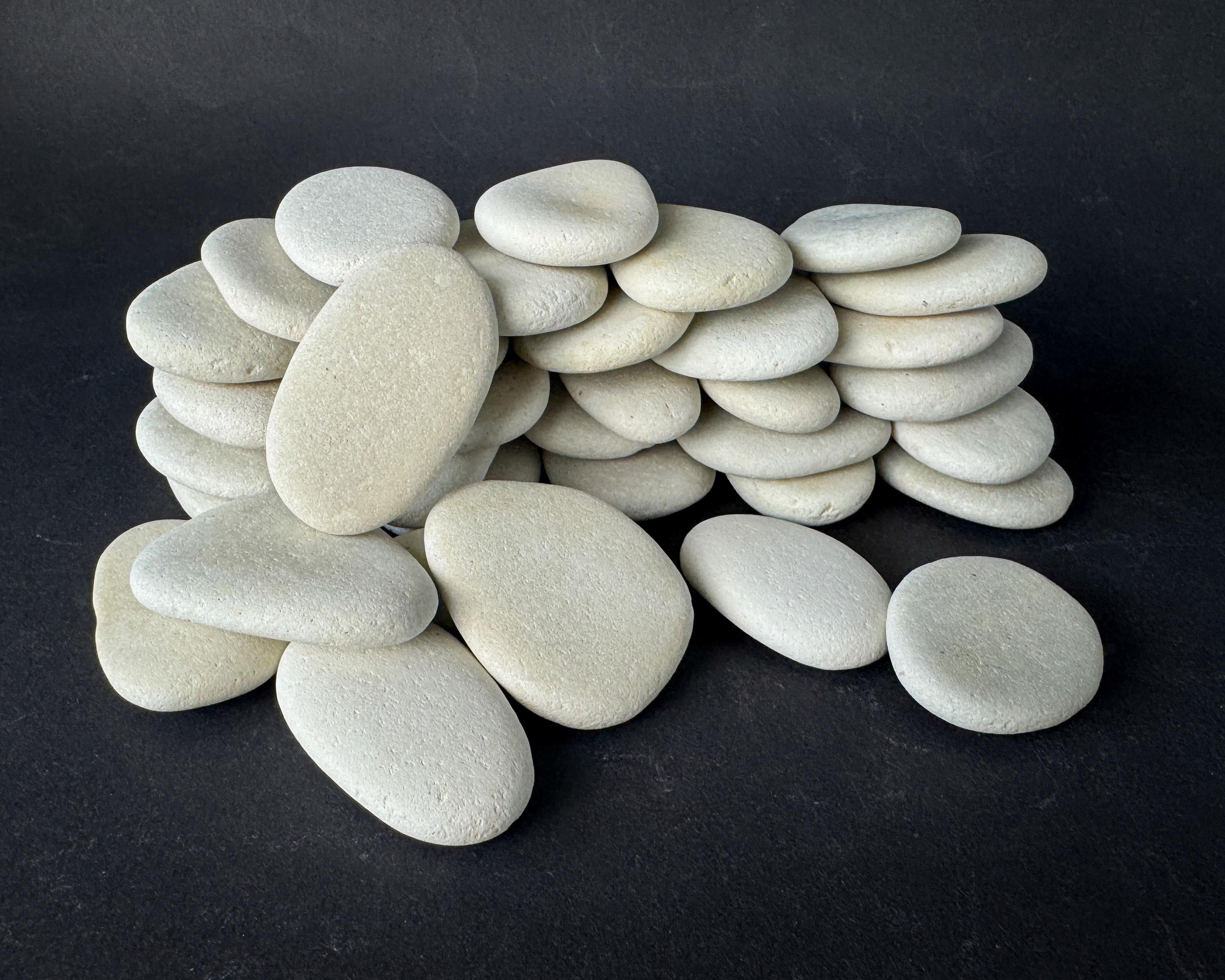 Large White Ivory Flat Beach Rocks Bulk, Lot 10 Pieces, 1 3/4'' -2'' Smooth Pebbles for Painting