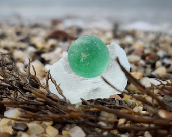 Unique Seafoam Green Sea Glass Marble 0.6 on Sea Glass Stand; Vintage Sea Glass Collectables