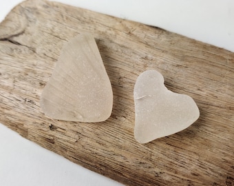 Unique Large Sea Glass Wing and Sea Glass Heart, 1.5'' Genuine Jewelry Sea Glass