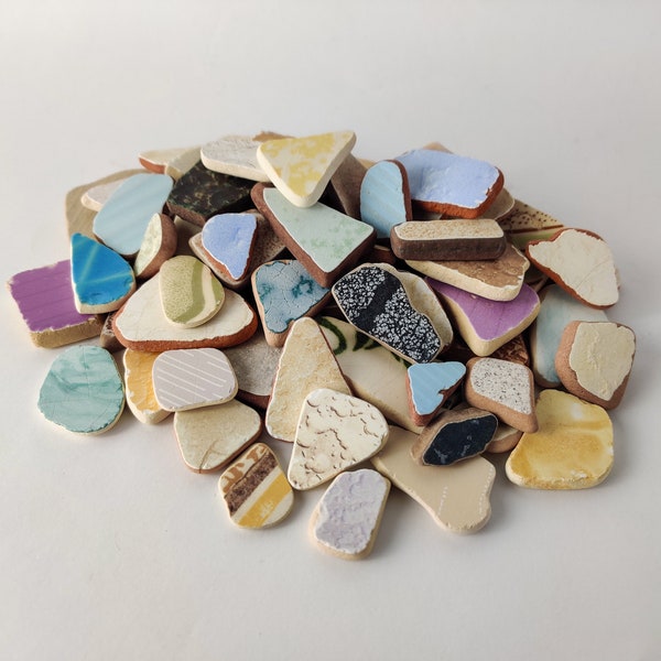 Black Sea Pottery Shards Bulk, lot 20-90 Pieces, 3/4'' - 1 1/2'' Mixed Patterned Beach Pottery Active
