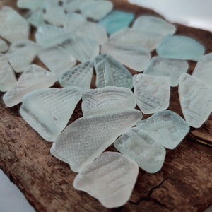 Genuine Textured Patterned Sea Glass Bulk, lot 25-100 Pieces, 1/3'' - 1'' Rare White, Light blue, Seafoam Sea Glass