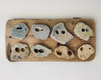 Set of 8 Unique Eyes Holey Hag Stones, 1 1/5''-1 1/2'' Genuine Holey Beach Rocks Active