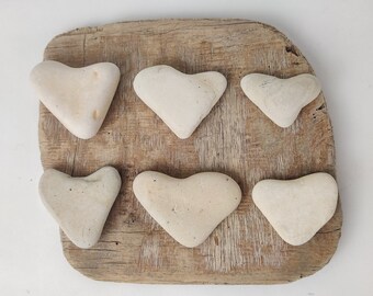 Set of 6 Smooth Heart Shaped Beach Stones 3/5- 1 1/4" Genuine Beach Stones for Painting and Decor