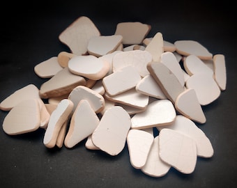 White Large Sea Pottery Shards Bulk, Lot 10-30 Pieces, 1 1/2'' - 2 1/2'' Genuine Sea Ceramics