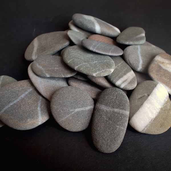 Beach Wishing Stones Bulk, Lot 20-60 Pieces, 3/4''-1 1/2'' Genuine Flat Beach Rocks with Quartz Stripes