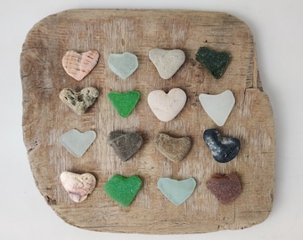 Set of 16 Perfect Small Heart Shaped Beach Rocks, Sea Glass, Sea Shells  3/4'' - 1'', Genuine Beach Stones for DIY and Decor