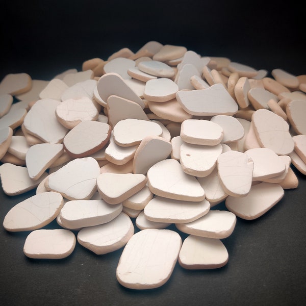 White Sea Pottery Shards Bulk, Lot 30-90 Pieces,  3/4'' - 1 1/2" Genuine Beach Ceramics