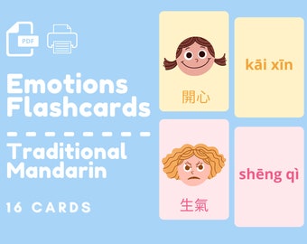 TRADITIONELLE MANDARINE | Emotionen Lernkarten | Druckbare Mandarin Flash-Karten | Chinesisch Lernkarten für Kinder | Digitaler Download
