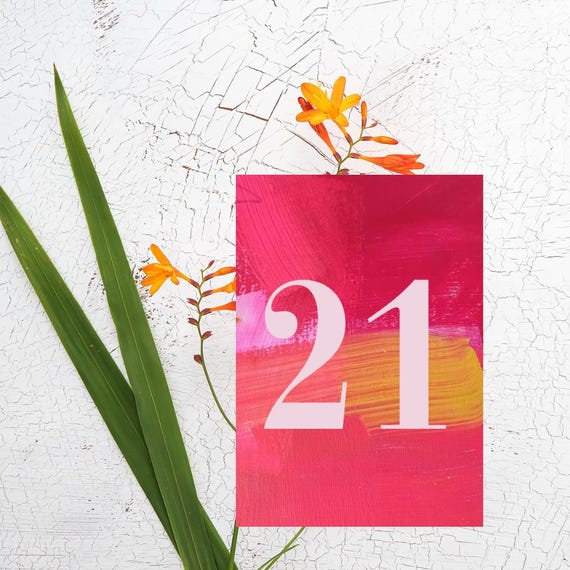 21st Birthday card pink gold yellow abstract design