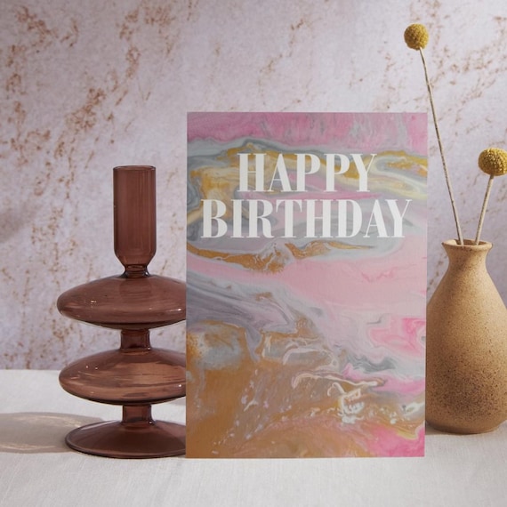 Swirl Birthday Card: Arty Pink & Gold Design