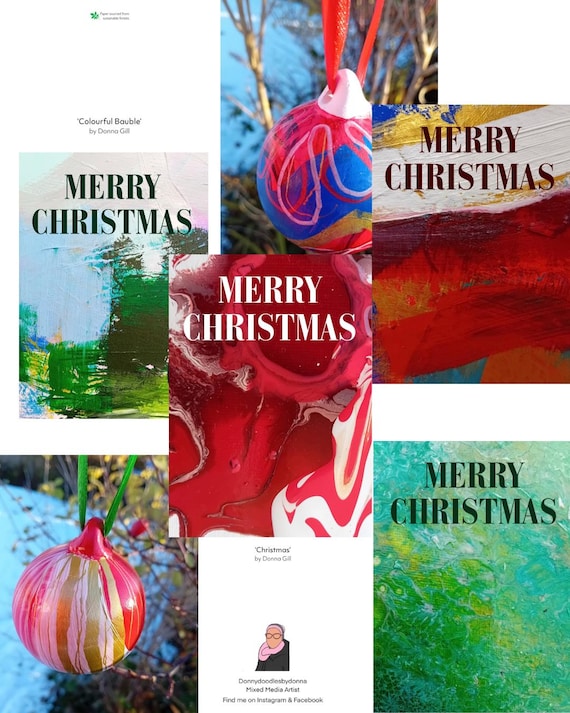 Colorful Christmas Card Pack: Abstract Bauble Designs, Set of 6
