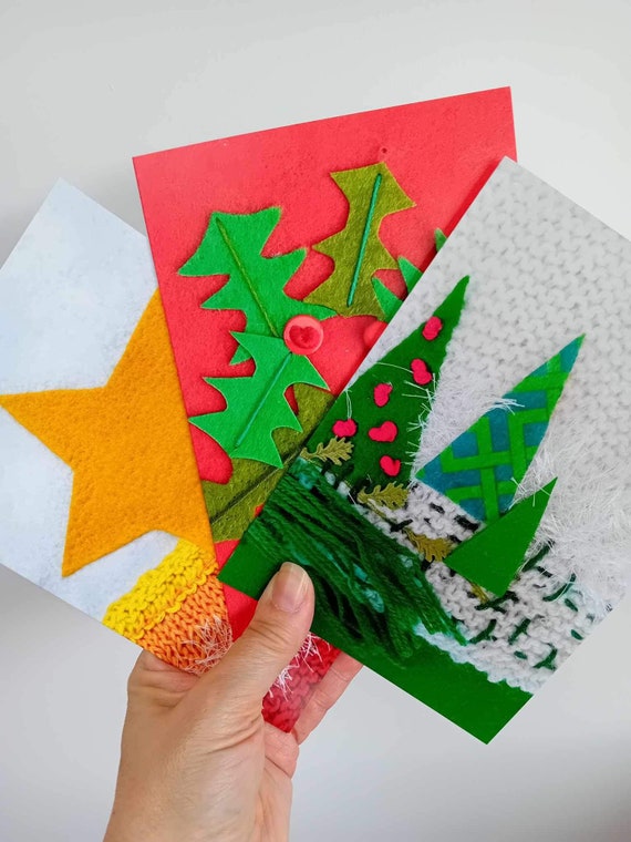 Christmas card multi pack, set of Christmas cards, pack of 5 Christmas cards, Trees, Star, Holly, Snow Forest