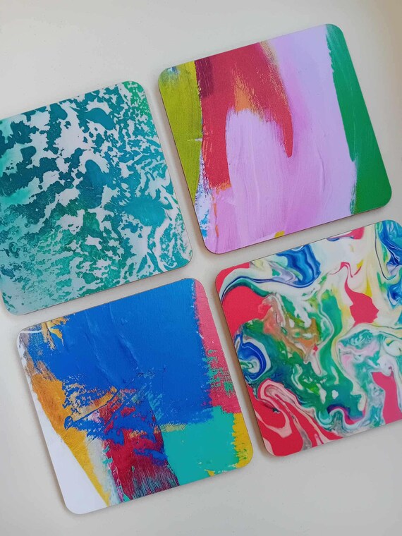 Colourful coasters, Coaster set, Cool coasters, Tableware, Gift for her, Gift for him, New home gift