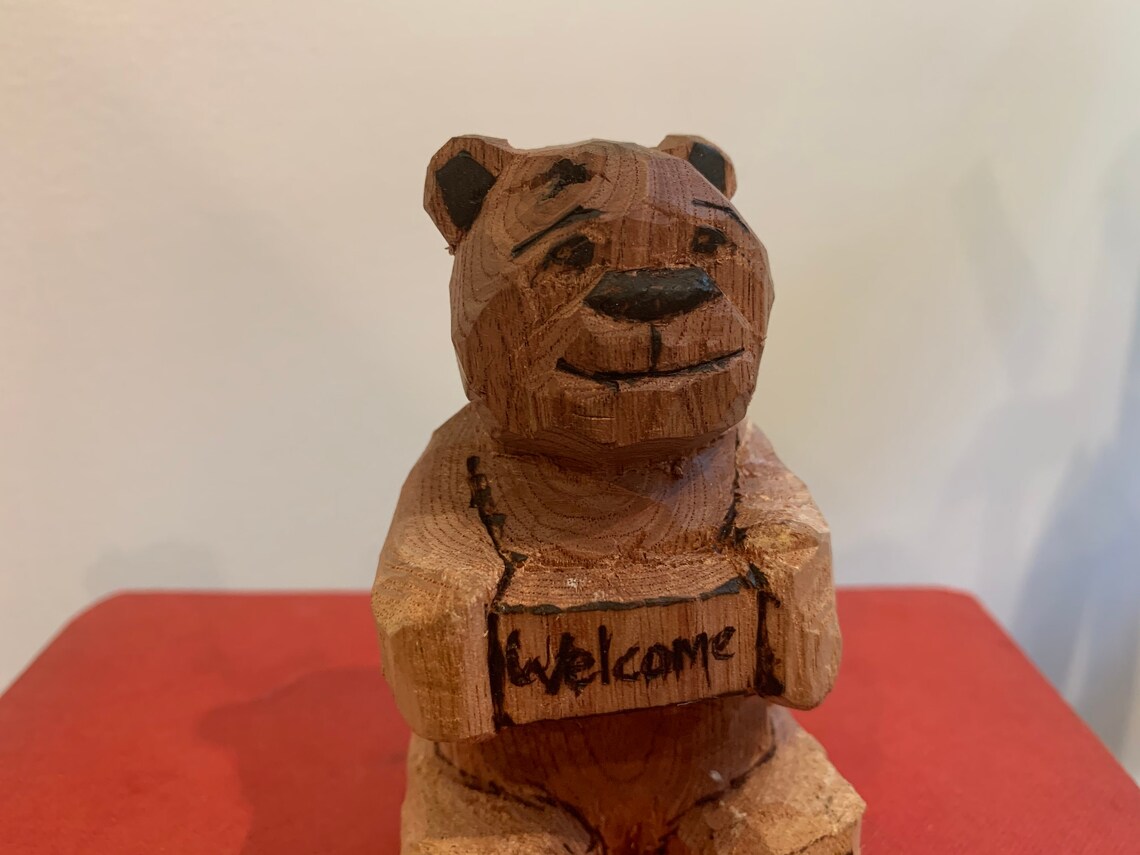 Handcarved wooden teddy bear made from Australian red Etsy