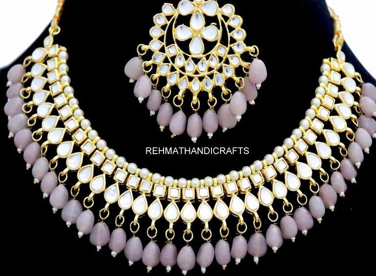 Indian Fashion Designer Purple Kundan Necklace Earrings Head | Etsy