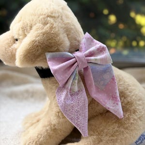 Eleanor: Pink Patchwork Dog Collar Bow | Handmade Floral Pet Bow | Cat and Dog Bow Tie | Elastic Collar Bow | Keepsake Dog Accessory