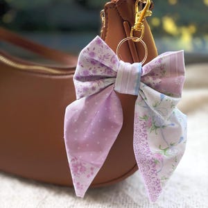 Eleanor: Pink Patchwork Bow Bag Charm | Cottagecore Purse Charm | Handmade Floral Bow Keychain | Coquette Bag Accessory | Backpack Charm