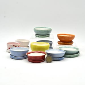 Handgjord MAME/KUSAMONO bonsai-kruka med porslinsfat