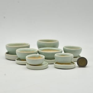 Handgjord MAME/KUSAMONO bonsai-kruka med fat