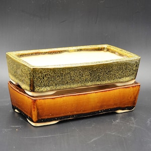 Vaso per bonsai in gres smaltato, realizzato a mano, 20,5 x 11 x 5 cm