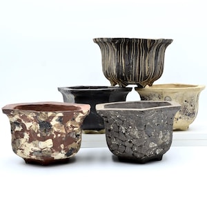 Vaso per bonsai in gres fatto a mano - diametro 21 cm, altezza 12 cm