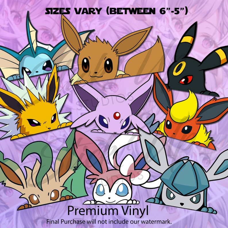 Pokemon Eevee Evolution Vaporeon Peeker, Flareon Sticker, Espeon Sticker, Kawaii Jolteon, Umbreon Vinyl Sticker Decal Laptop Car Sticker 