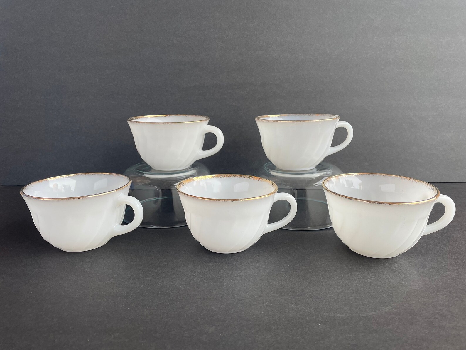 Fire King Milk Glass Swirl Mugs with Gold Trim SET OF 5 Etsy