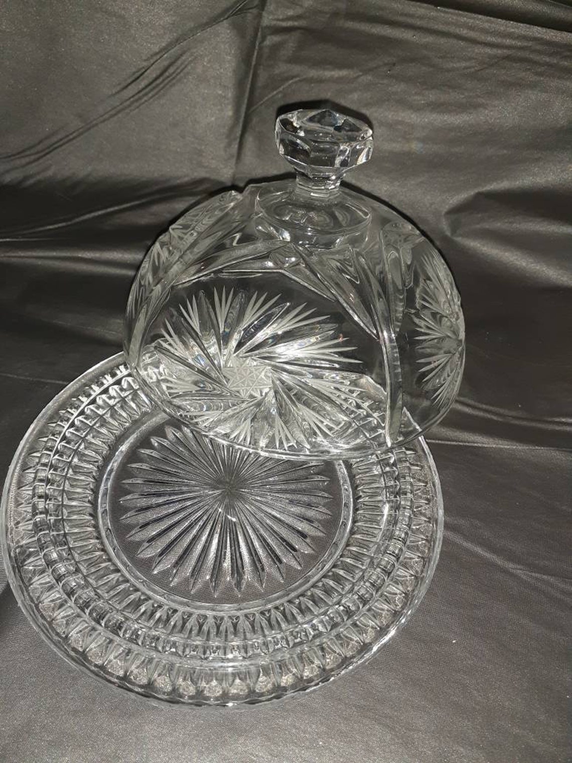 1950's Lead Crystal Butter Dish. 6 inch Diameter plate. Etsy