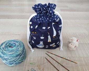Knitting bag, project bag, handicraft bag, gift bag, gift bag, fabric bag, sustainable, wool, knitting, maritime